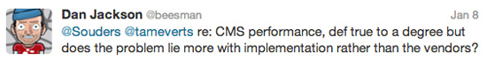 Twitter post regarding CMS performance